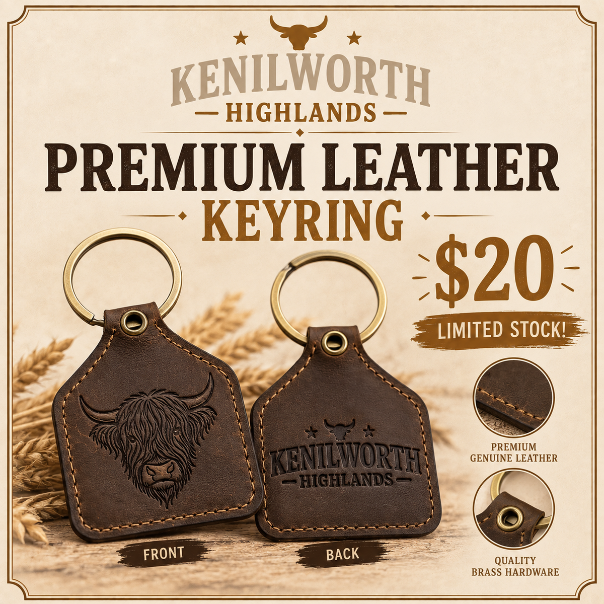 Premium Leather Kenilworth Highlands Keyring